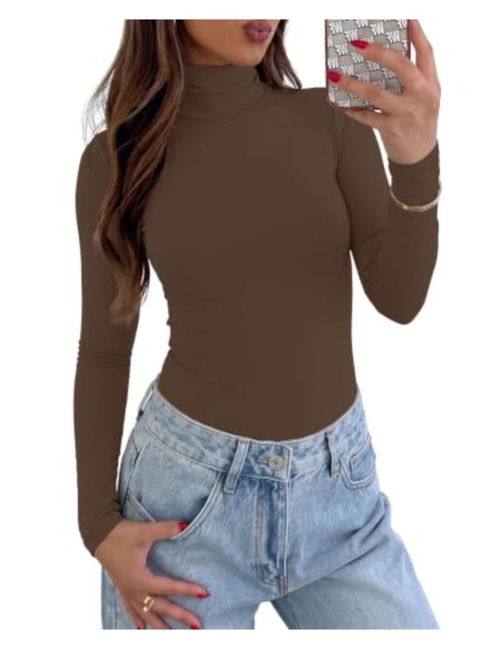 Turtleneck Long Sleeve Top Slim Fit Pullover Stretch Layering Women